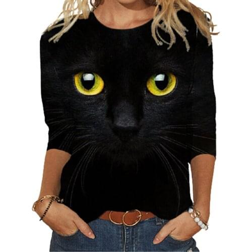 T-Shirt Women 2021 New Spring Casual O-Neck Long Sleeve Cute Cat Cartoon Tshirt Loose Plus Size 3XL Printing Ladies Tops Clothes