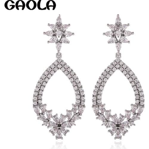 GAOLA High Quality Clear Cubic Zircoia Micro Pave Setting Geometric Dangle Earrings For Women GLE7816