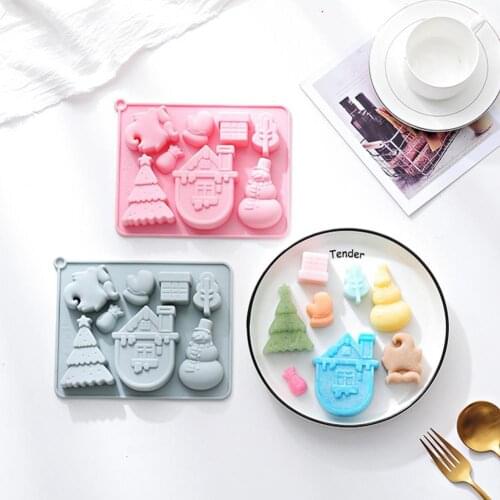 Flexible Practical Christmas Tree Snowman Shaped Cake Mold Easy to Release Chocolate Mold Christmas Flavor for Xmas Party