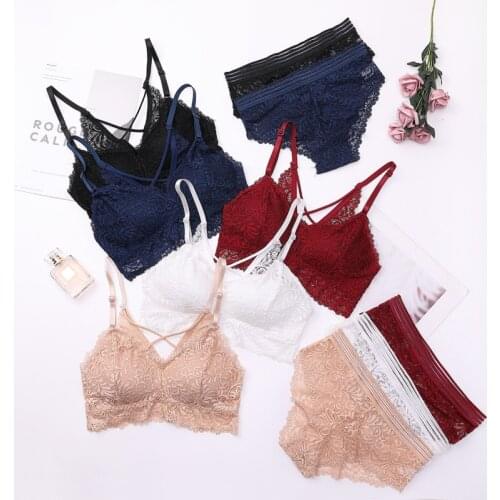 Lace Bra Panty Set Women Sexy Wireless Cross Straps Bra Underwear Set Ladies Push Up Seamless Intimates Bra Briefs Lingerie Sets