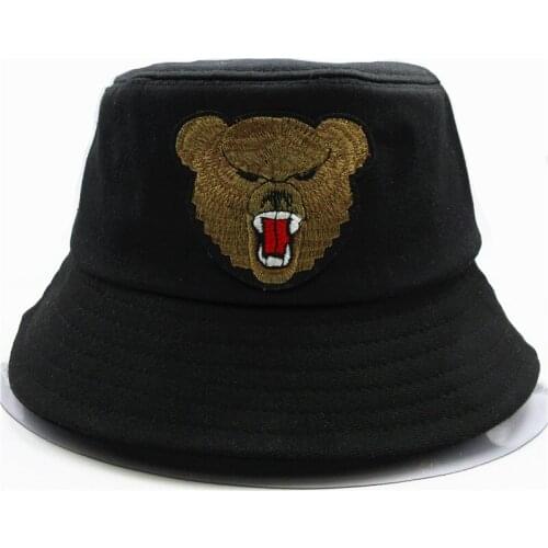 LDSLYJR Bear animal embroidery cotton Bucket Hat Fisherman Hat outdoor travel Sun Cap Hats for men and Women 201