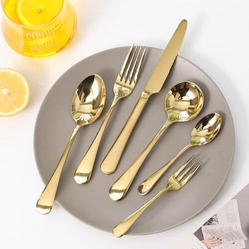 6Pcs Cutlery Table Set Kitchen Gold Tableware Set Desserts Soup Coffee Use Spoon Fork Knife