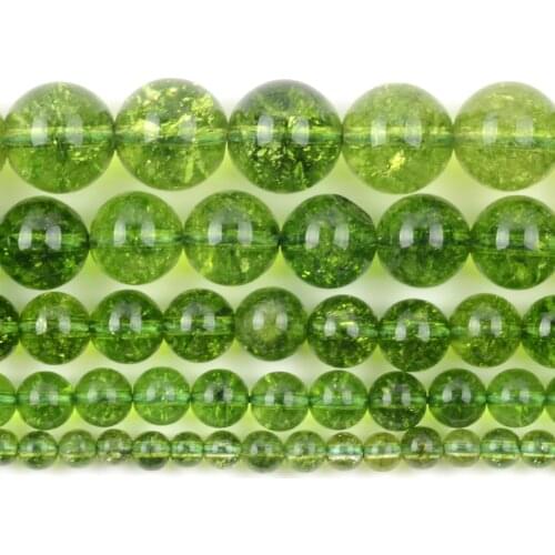 Natural Green Peridot Crystal Round Loose Spacer Beads For Jewelry Making DIY Bracelet Handmade 4/6/8/10/12mm
