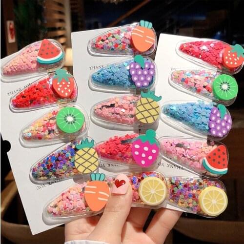 New Candy colors Cute Color quicksand transparent side clip girl fruit hair clip Sweet Barrette Hair Clip Headwear Accessories