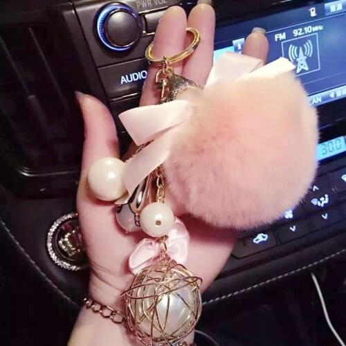 New Rex Rabbit Fur Car Plush Ornaments Women Key Chain Key Chain Bag Pendant Tassel Hair Ball Fashion Small Gift
