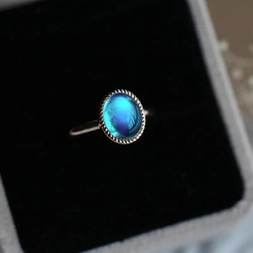 Original craftsmanship moonstone egg noodle oval opening adjustable ring bohemian charm womens brand silver jewelry
