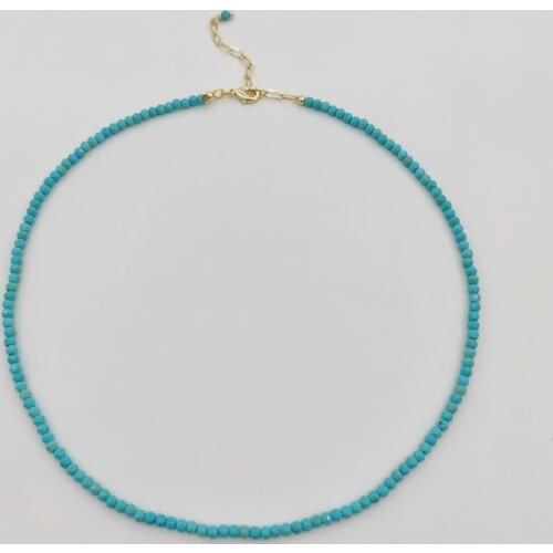 Faceted Turquoise Necklace Gemstones Natural Stones Beaded 14K Gold Filled Collier Femme Women Unique Vintage BOHO Necklace