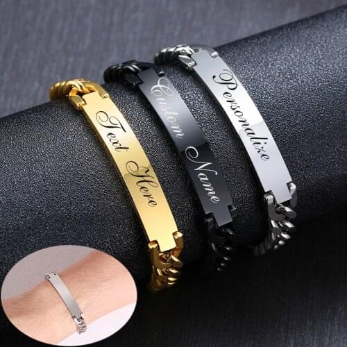 Personalize Name Image Stainless Steel ID Tag Bracelets Basic Mens 9mm Nice Gifts for Him Custom Jewelry