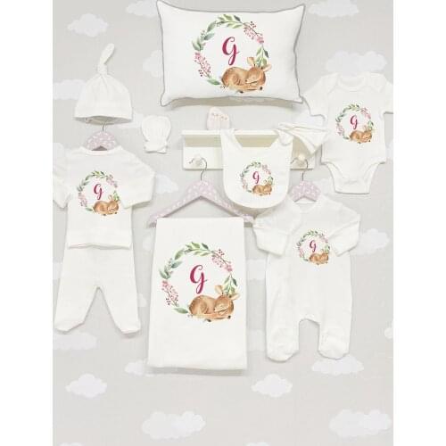 Letter Series Letter G Organic 11 Piece İnterlok Hospital Output Baby Set Lux 100 Cotton High Quality