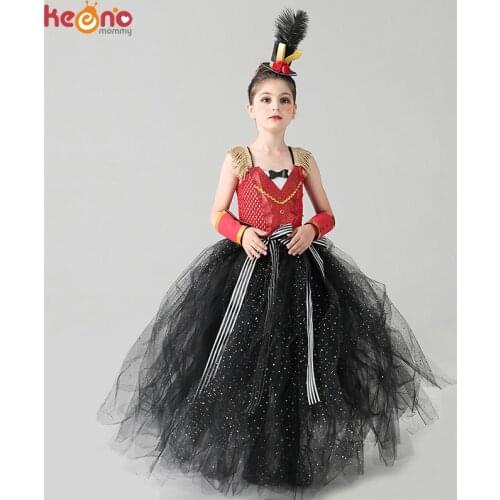Full Length Sparkly Ringmaster Inspired Girls Tutu Dress Kids Birthday Party Pageant Halloween Costume Girl Circus Fancy Dress