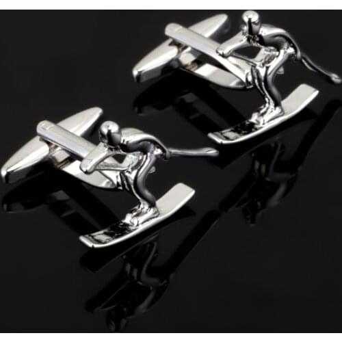 Luxury shirt Silvery ski metal Cufflinks brand Hipster Cufflinks For sportsmen Gift for Husband Gift for High Quality Men Gift