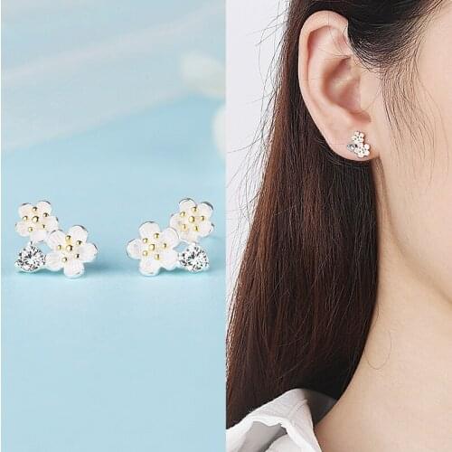Silver Color Simple Flower Stud Earrings For Women Girls Gift Oorbellen High Quality Charm Party Engagement Gifts