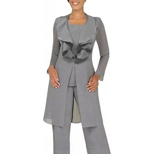 Chiffon Pantsuit Jewel Neck Women Wedding Suit Mother Of The Bride Dress 3 Pcs Evening Dress Custom Dress Wedding Guest Dress