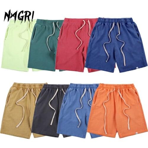 Vintage Men Casual Shorts Summer Solid Color Drawstring Elastic Waist Shorts Hip Hop Streetwear Boardshorts Male With Pocket