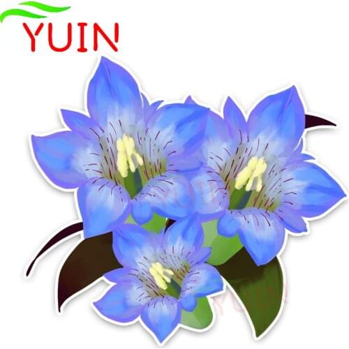 Fashion Car Sticker Interesting Blue Gentian Flowers Decal Creative Decoration Accessories Waterproof Sunscreen Decals 14*13cm