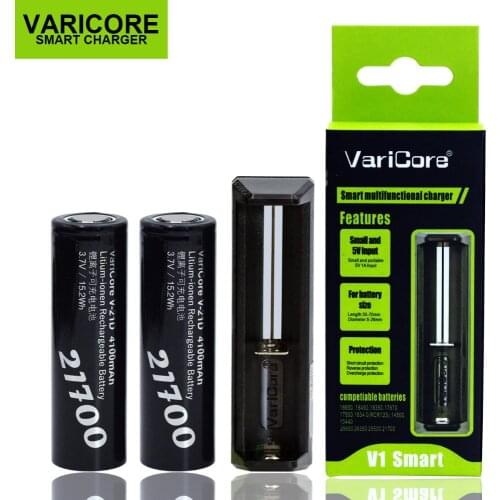 VariCore V1 18650 Smart battery Charger + 2PCS VariCore 21700 Li-ion Battery 3.7V 4100mA V-21D 35A Power battery E-cigarettey
