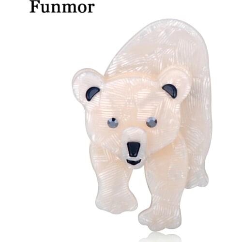 Funmor Lifelike Polar Bear Brooches For Women White Color Acrylic Animal Brooch Pins Bag Shirt Accessories Big Size Club Badge