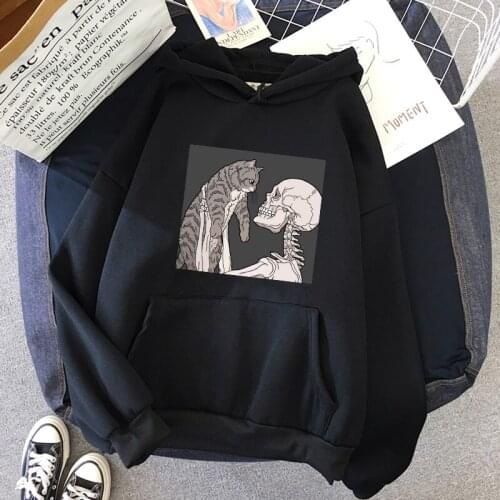 Harajuku Women Hoodie White Oversized Hoodies Gothic Punk Sweatshirt with Pocket E Girl Oversize Long Sleeve Street Wear Ladies