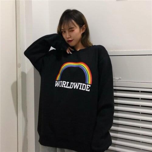 Womens Sweatshirt Korean Edition Loose Large Size Rainbow Harajuku Lazy Wind Weird Thin Jacket Early hoodie Jacket punk clothes