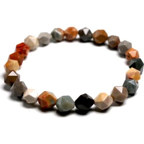 Women Bracelets Owyhee Picture Jasper Cut Surface Couple Natural Jasper Stone Bracelet