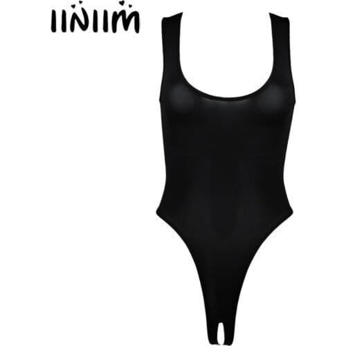 Womens Hot Lingerie Bodystocking Sleeveless High Cut Thong Leotard Bodysuit Open Crotch Sissy Crotchless Sexy Catsuit Underwear