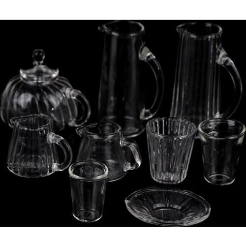 1/12 Dollhouse Miniature Kitchen Decor Glass Teacup Kettle Teapot Model Toys For Dollhouse Decals New