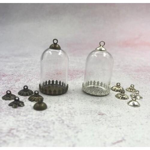 1/2/3/5/8pcs 30x20mm Tube bell jar glass globe bubble crown tray cap glass vial pendants fashion necklace glass dome cover decor