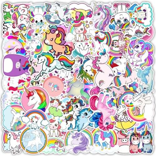 10/50PCS Cute Unicorn Waterproof Stickers Car Motorcycle Travel Luggage Phone Guitar Laptop Classic Toy Kid Cool Sticker Gift