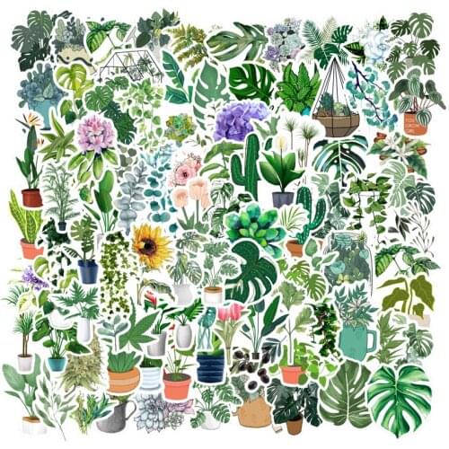 100Pcs Green Plant Leaves Sticker Waterproof Suitcase Bike Motorcycle Helmet Car Styling Accessories Stickers