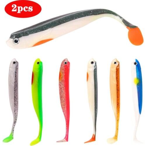 2pcs 15cm / 15.9g double color phantom T-tail fish road soft bait soft worm bait sea fishing fresh water fishing lures 2020