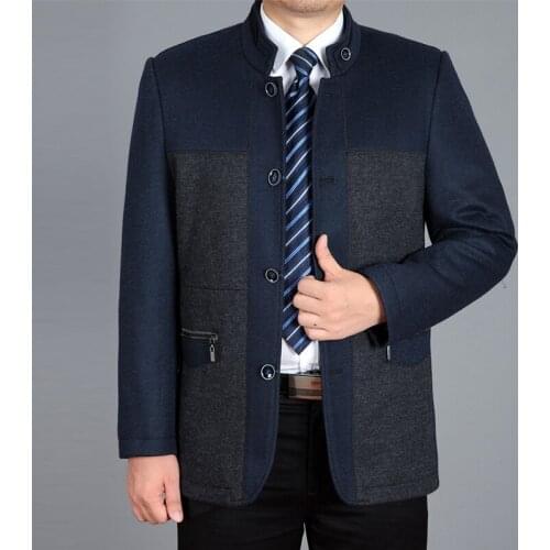 2021 New Men Wool Jacket Autumn Wool Blend Jacket Winter Wool Coat Single Breasted Coat Patchwork Men Woolen Coat Stand Collar