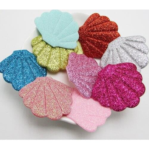 60pcs/lot 4.5*3.8cm Glitter Shell Shape Padded appliques for headwear decoration handmade hair accessories