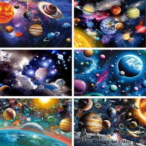 5D Diy Full Drill Diamond Painting Cosmic Planet Embroidery Rhinestone Cross Stitch Kits Solar System Mosaic Pictures Home Decor