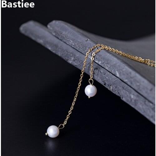 Bastiee Long Pearl Necklace Gold Plated 925 Sterling Silver Jewelry For Women Luxury Gifts Ethnic Link Chain Jewellery
