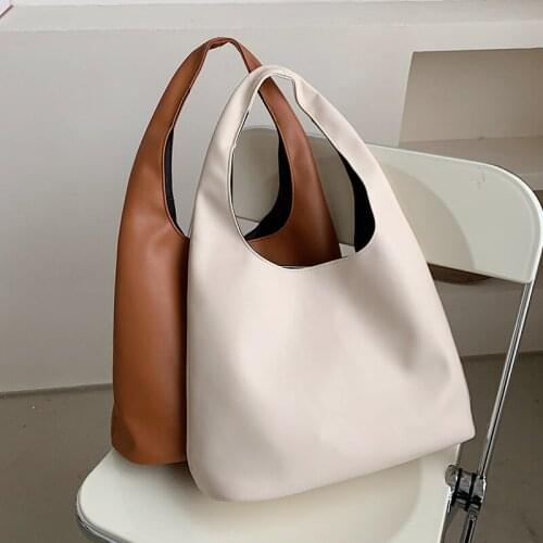 High Capacity Simple PU Leather Shoulder Bag For Beautiful Women 2021 Simple Trendy Luxury Solid Color Handbags Female Travel
