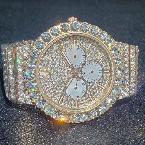 Hip Hop MISSFOX Rose Gold Mens Watches Top Brand Luxury Wrist Watch Men Iced Out Clock Quartz Waterproof Wristwatch Man Jewellry