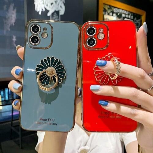 Aweful phone holder Case for iPhone X XR XS Max 11 pro max 12 Mini for iphone 7 8 Plus 6 6S SE 2020 Ring Stand Plating Cover