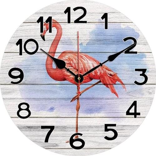 Decorative Modern Wooden Clocks Red Bird Flamingo Retro Vintage Round Non-Ticking Silent Wall Watches Reloj De Pared Clocks Wall