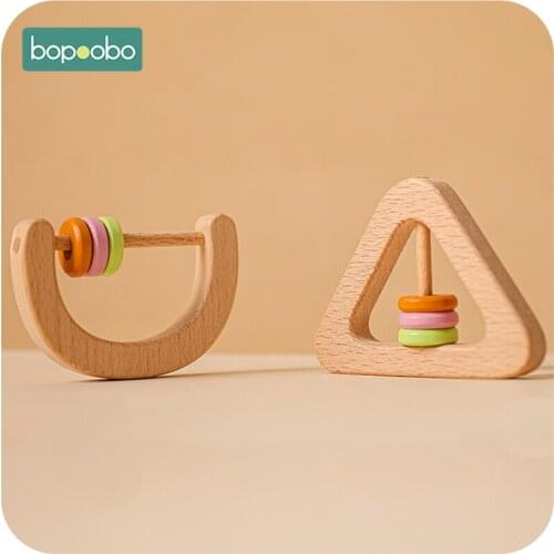 Baby Toys Teether Beech Wooden Rattles BPA Free Geometric Montessori Toy Baby Gym Mobile Rattles Newborn Educational Toys