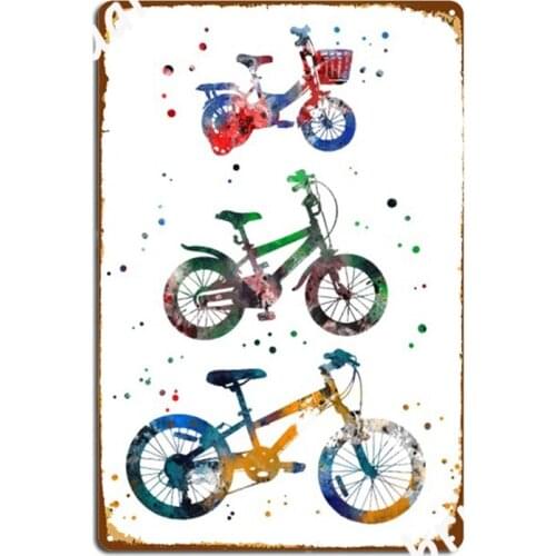 Kids Bikes Bicycles Watercolor Bicycles Metal Signs Club Home Painting Décor Kitchen Decoration Tin sign Posters