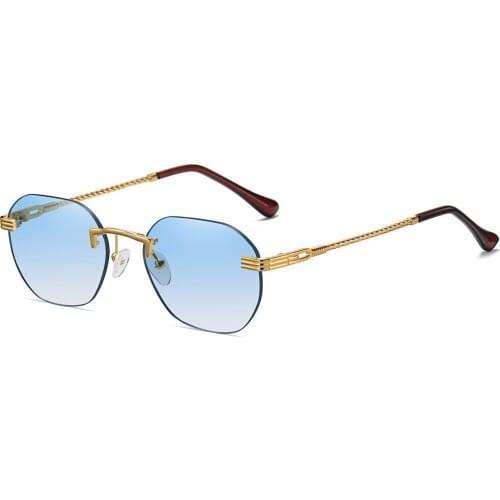 Brown Frameless Gold Metal Ladies Sunglasses Rimless Gradient Lens Blue Fashion Sun Glasses for Men Uv400 Summer 2021