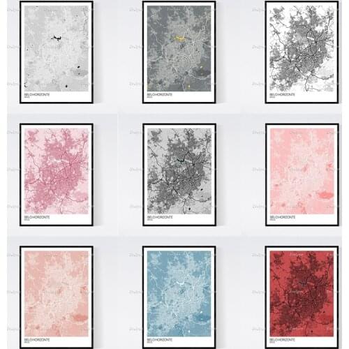 Belo Horizonte, Brazil Map Art Print - Many Styles - Scandi / Vintage / Wall Art Canvas Pictures Modern Home Decor Posters