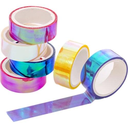 1 Pcs Creative Cool Color Tape Laser Gradient Decoration Waterproof Tape Children Collage PaperScrapbook Album Stickers