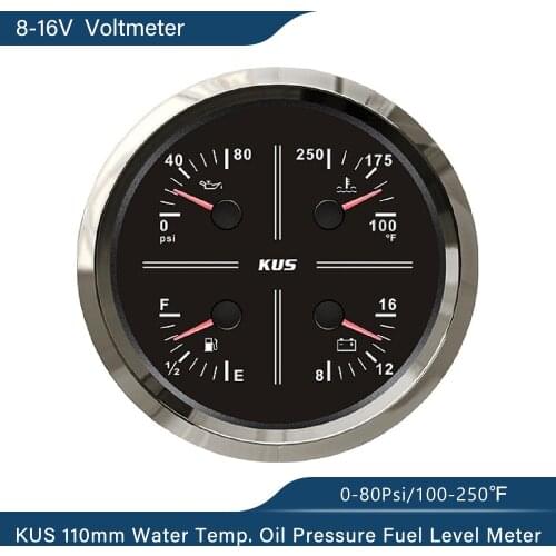 KUS Multifunctional Gauge Oil Pressure Fuel Level Water Temp 12V Voltmeter 110mm with Backlight
