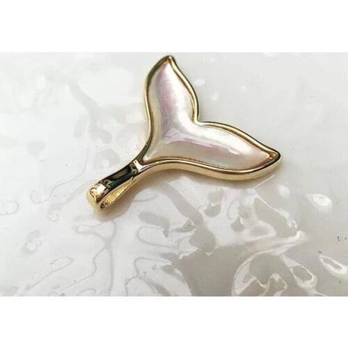 14K Real Gold Plated Copper Natural Shell 17MM Fish Tail Earrings Charms Necklace Pendants Jewelry Making Findings Accessories