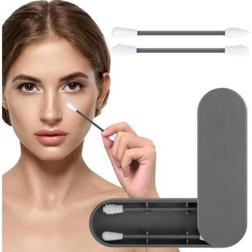 2Pcs/box Reusable Cotton Swab Ear Cleaning Cosmetic Silicone Soft Buds Swabs Sticks Double-headed Recycling For Cleaning Makeup