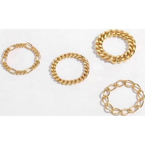 Trendy Punk Rock Cuban Chain Rings for Women Men Geometric Figaro Chain Thick Engagement Ring Femme Finger Jewelry Gifts