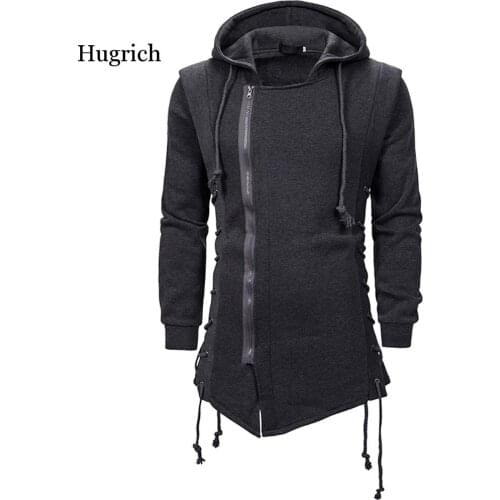 Mens Autumn and Winter Trend Solid Color Dark Long Hooded Loose Sweatshirt Coats Poleron Hombre Sudaderas Hombre