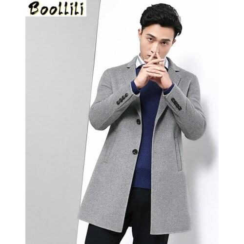 Boollili Mens Coat Long Jacket Wool Coat Men Double Face Woolen Overcoat British Style Grey Peacoat Jackets Erkek Mont