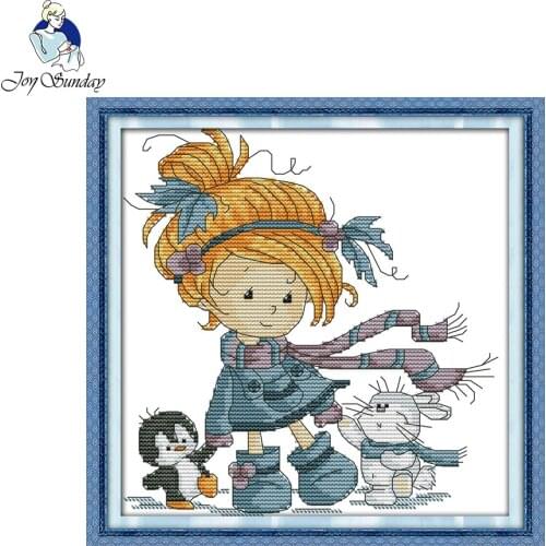 The Little Girl And Friends Painting Printed Counted Or Stamped 11CT14CT Kits Cross Stitch Embroidery Needlework Sets